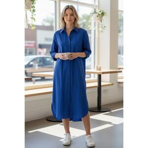 2/$30 CONTEMPORAINE Par Simons Dress Size XS Blue Shirt Dress Relaxed Fit